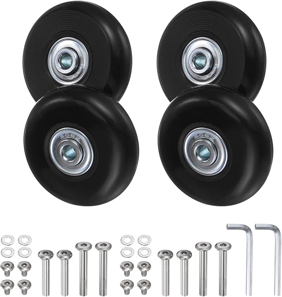 Luggage Wheels Replacement 40x18mm Rubber Mute Casters Pack of 4 | Swivel Suitcase Wheel Repair Kit; For Inline Skate And Travel Cases
