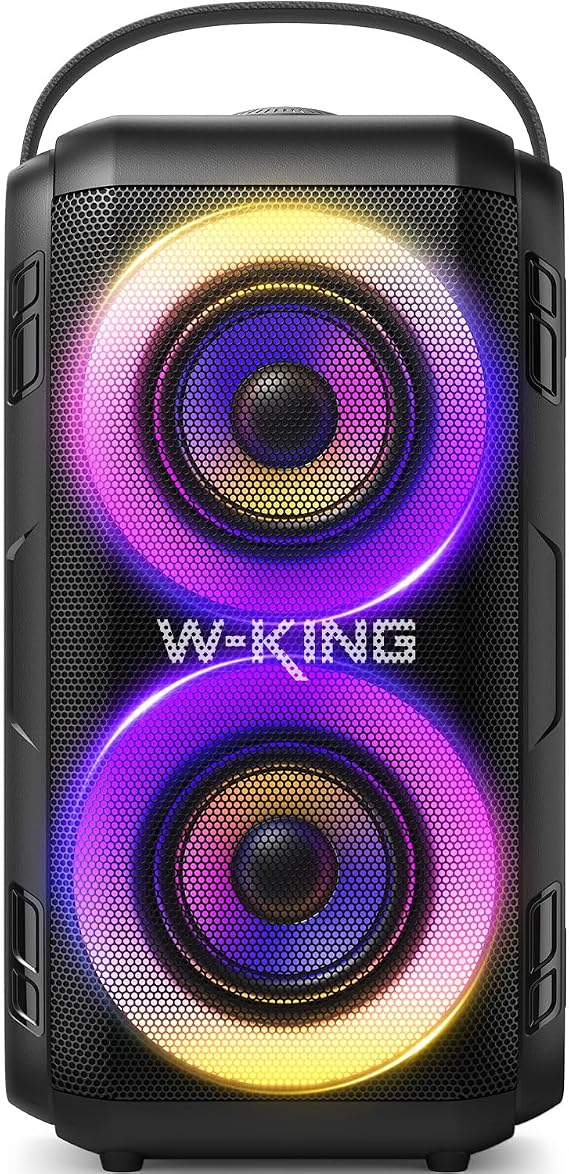 W-KING Bluetooth Speaker with 2 Full Frequency Drivers - Superbass Bluetooth Box Music Box Party Speaker with 80W and LED Lighting 105dB Sound IPX5 24 Hours U Disk TF Card AUX EQ
