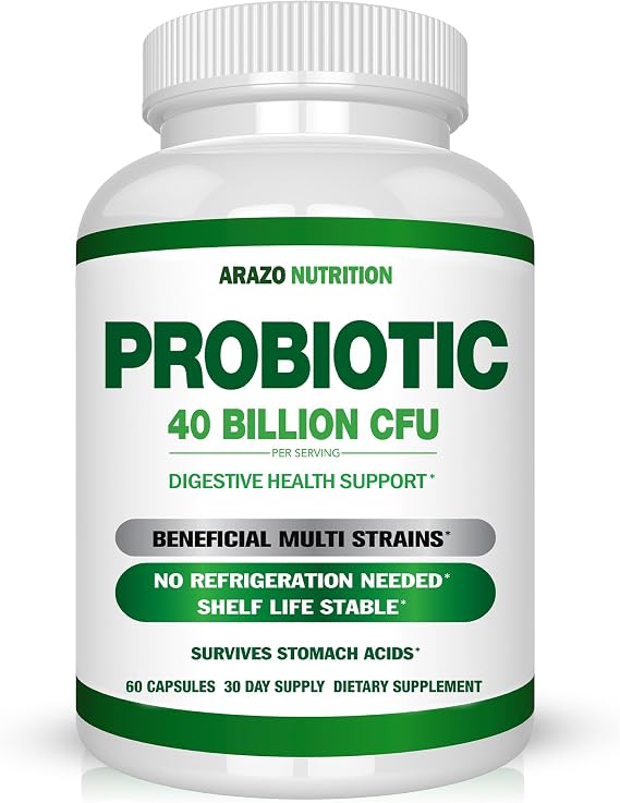 Arazo Nutrition Probiotic 40 Billion CFU Per Serving - Shelf Stable with Prebiotics and Acidophilus - Stable Potency Until Expiration Time Delay Release Probiotics