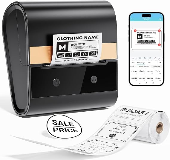 Ponek 3 Inch Label Maker Machine with Tpae, M260 Barcode Label Printer for Small Business, Office, Home, Address Sticker Printer Compatible with Phones & PC, Black
