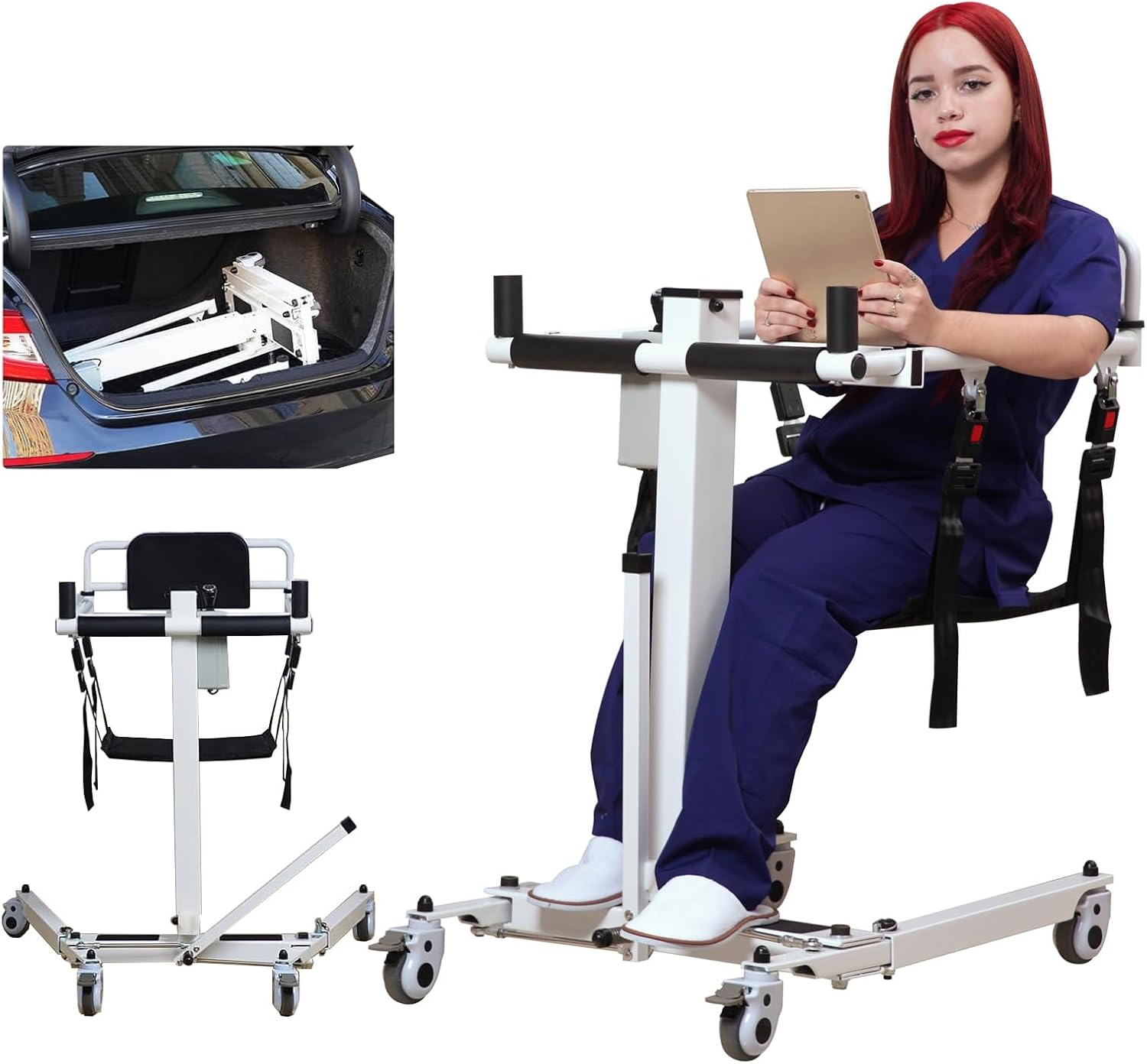Electric Patient Lift Transfer Chair, Foldable for Home Use, Portable for Car, Height and Width Adjustable for Disabled Care