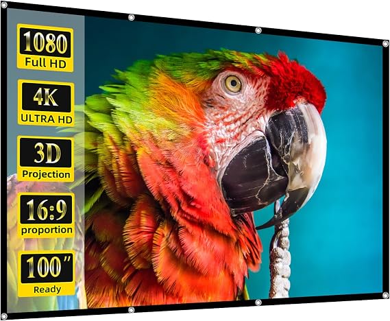 Projector Screen, 100 inch Movie Projector Screen16:9 Foldable Portable Projector Screens for Home Theater, Outdoor, Indoor Party, Office, Weding