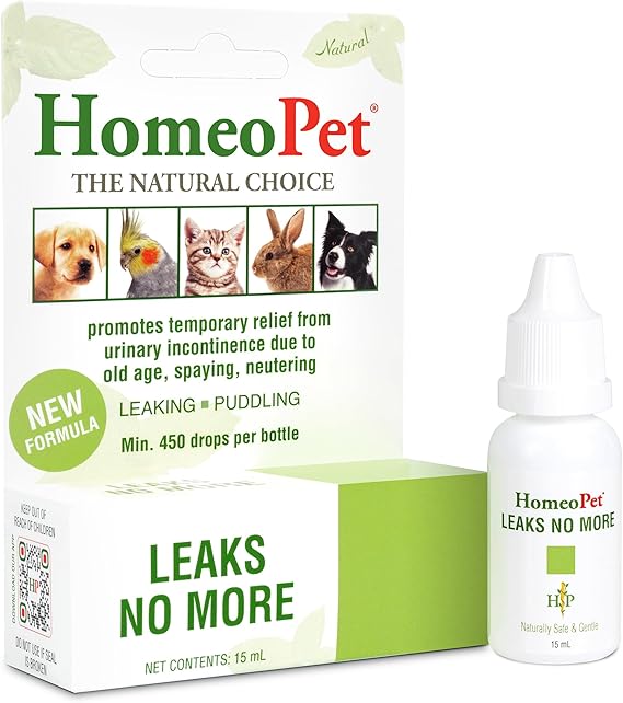 HomeoPet Leaks No More, Safe, Gentle, and Natural Supplement for Cat and Dog Urinary Incontinence Relief, 15 Milliliters
