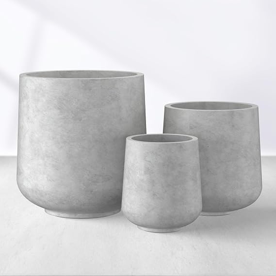 Kante 15.3"+11.6"+8.2" Dia Round Concrete Planter, Large Outdoor Indoor Planter Pots Containers with Drainage Holes and Rubber Plug for Home Garden Patio, Gray Concrete