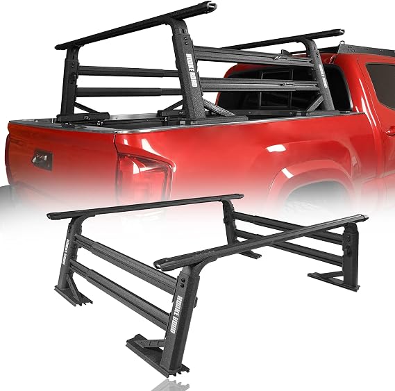 Hooke Road Overland HD Truck Bed Rack Adjustable Height Aluminum Ladder Rack for Toyota Tundra Tacoma Nissan, Rooftop Tent Carrier Cargo Storage Luggage Organizer