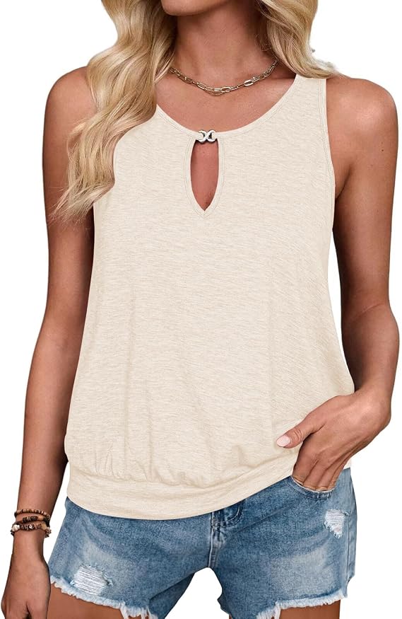 Summer Tank Tops for Women 2025 Metal Buckle Round Neck Sleeveless Fashion Loose Cute Tops Henley Shirts for Women's