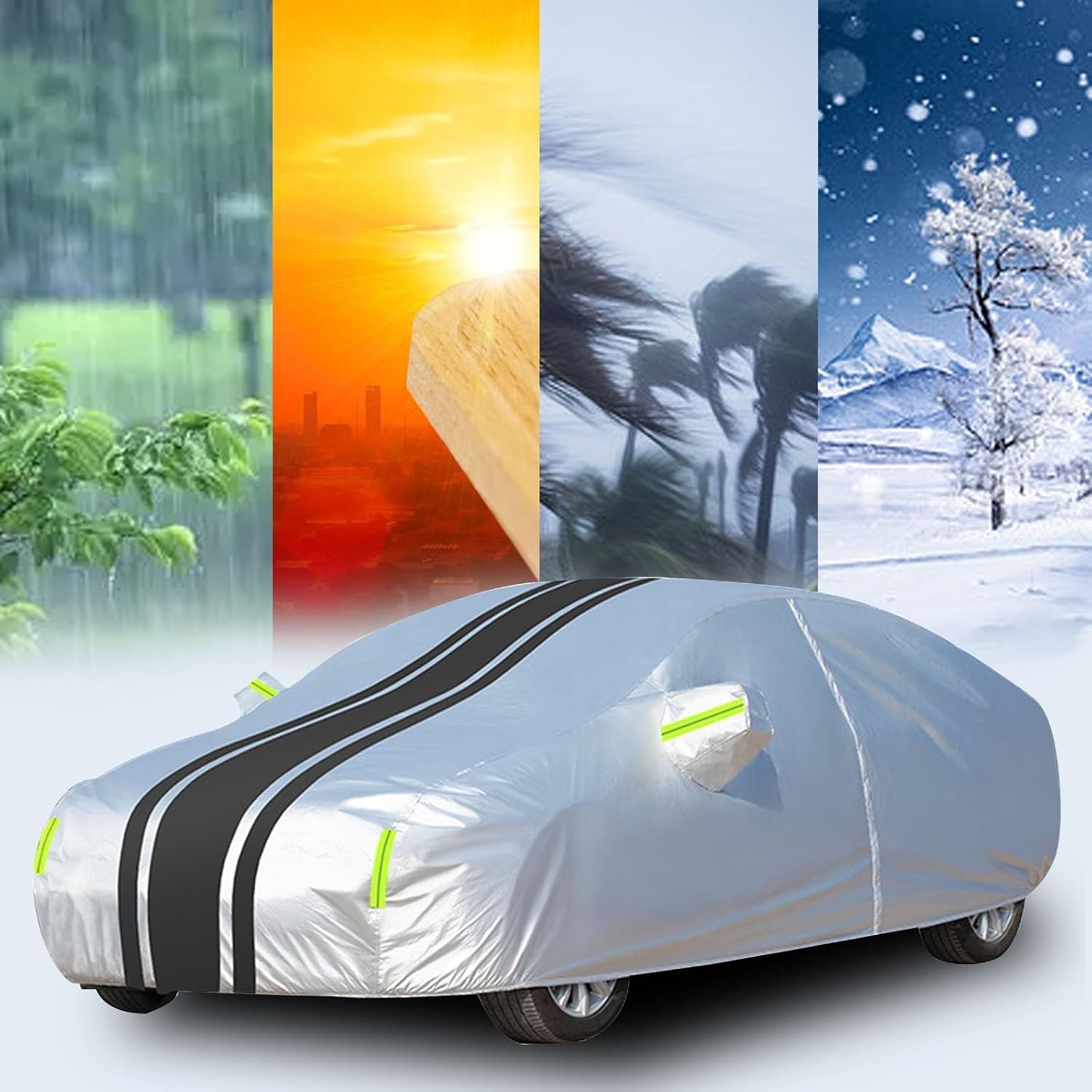 Custom Car Cover Compatible with DaciaRenault Sandero 2008-2024 Cover,Car Cover All Weather Waterproof,Snowproof Protection Windproof Outdoor Full car CoverColor: Silver and Black