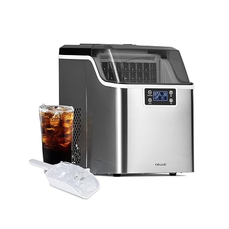 Newair Countertop Clear Ice Maker, 45lbs/Day Ice Cube Machine, Self-Cleaning Function and Custom Ice Thickness, Portable Ice Maker, 24H Timer, Ideal for Home Office and Outdoor Bar, Stainless Steel