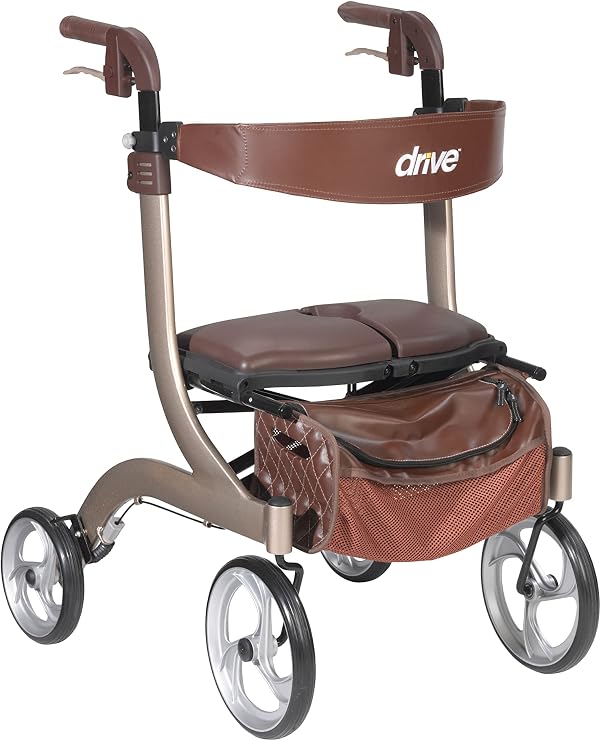 Drive Medical Nitro DLX Foldable Rollator Walker, 10 Inch Wheels, Champagne