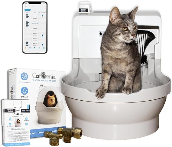 CatGenie A.I. Self-Cleaning Cat Litter Box with App Control, Automatic Self Washing, Flushing and Drying System, Reusable Washable Granules, No Scooping or Litter Replacement