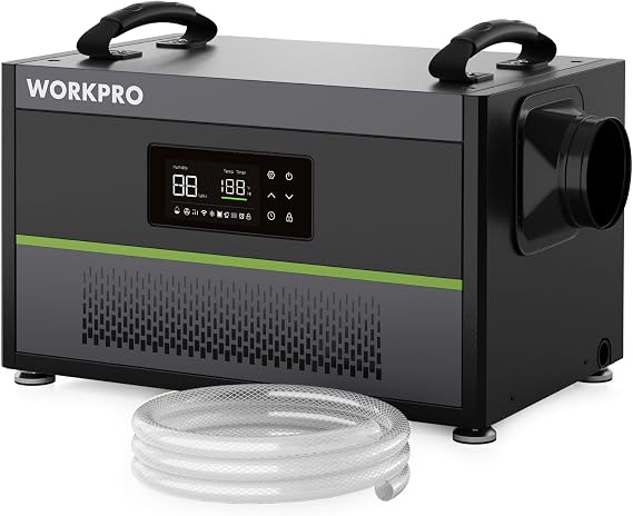 WORKPRO 145 Pint Crawl Space Dehumidifier, Covers 6000Sq. Ft | For Basement, Warehouse and Garage, with Drain Hose, Automatic Defrost, Memory Starting and Washable Filter