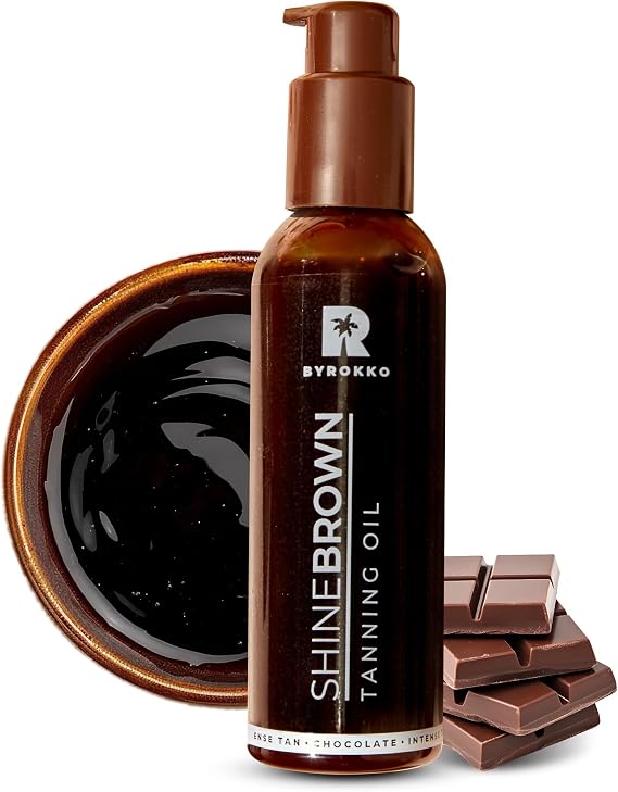 BYROKKO Shine Brown Chocolate Sunbed Tanning Accelerator (145 ml), Sunbed Oil for Indoor & Outdoor Use, Fast Bronzing Oil for an Intense Chocolate Tan