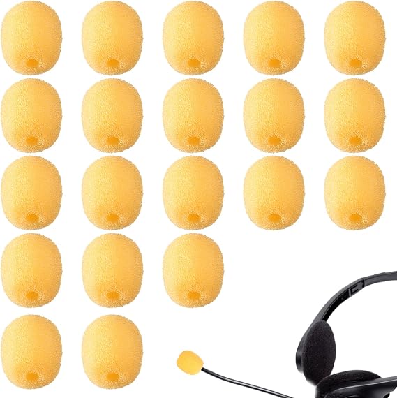 20 Pcs Yellow Mini Headset Windscreen Microphone Foam Cover, Lavalier Mic Covers Small Lapel Mic Sponge Pop Filter Replacement for Noise Reduction