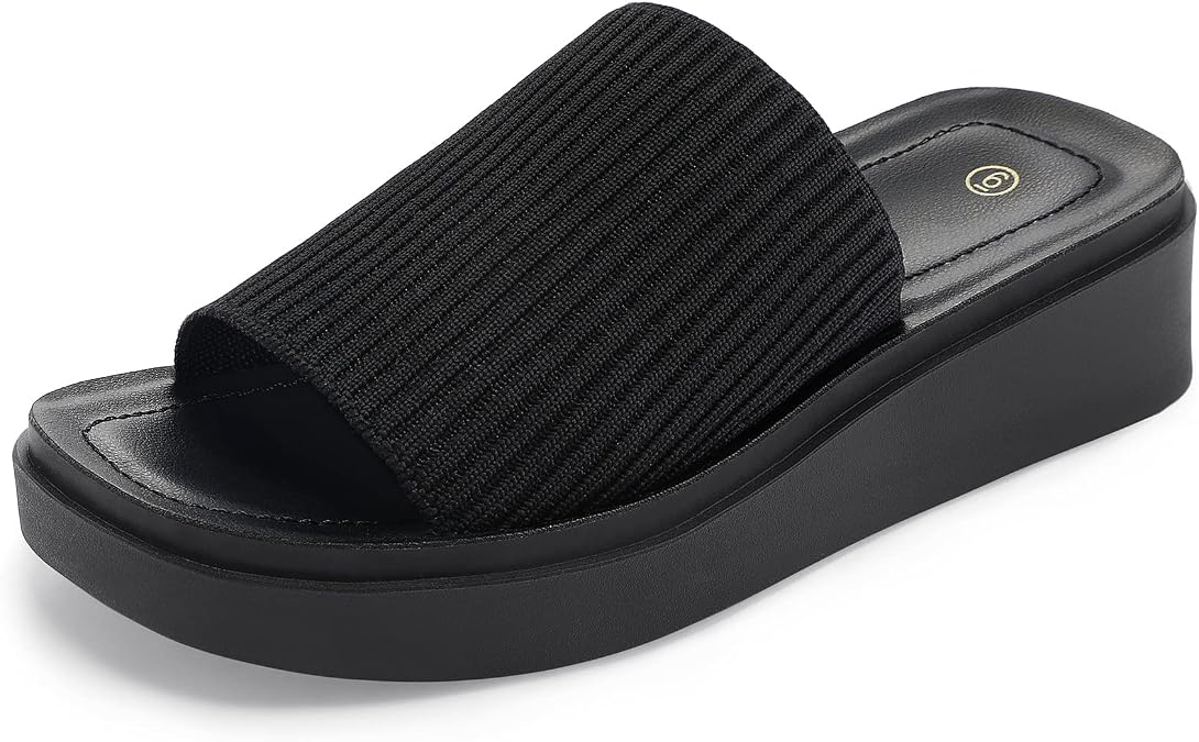 mysoft Women's Platform Sandals Slip On Comfortable Knit Slide Sandals