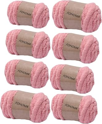 Super Bulky Chunky Blanket Chenille Yarn Blush Pink 8 Pack 64oz for Arm Knitting, Luxury Soft Thick Polyester Jumbo Weaving Crochet Craft Yarns 4lb for Throw Blanket Pillows