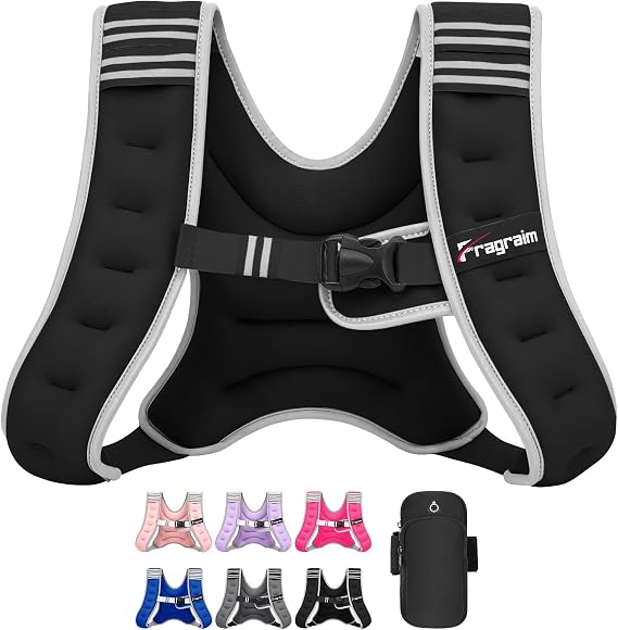 Fragraim Weighted Vest for Women Men - 8lb/10lb/12lb/16lb/22lb/25lb/30lb Weight Vest with Reflective Stripe, Detachable Phone Pouch, Ideal for Walking, Strength Training, Running, Workout, Cardio