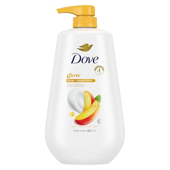 Dove 24hr Lotion Body Wash Glow Mango & Almond Butter, 30.6 oz | Moisturizing body wash with MicroMoisture for radiant-looking skin