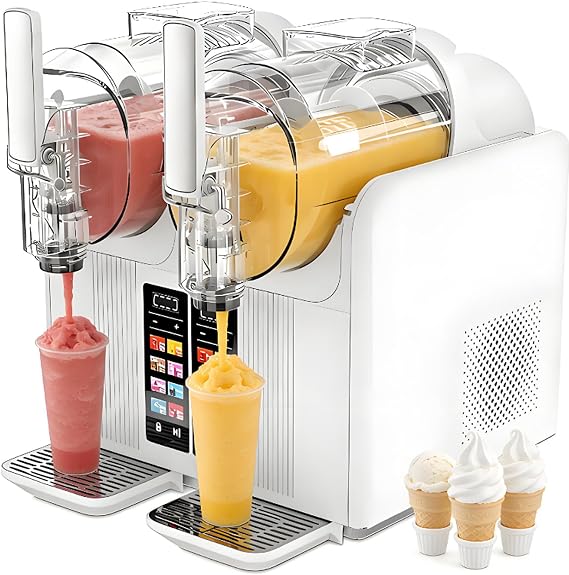 Slushie-Maker Machine, 7-In-1 Slushy Maker, Double Head Soft Ice Cream Machine, Dual 2l Tanks 430w, Touch Panel With Automatic Clean, Makes Slushies Milkshakes Cocktails White