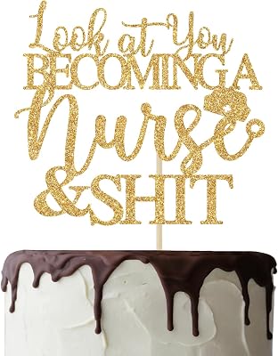 Congrats Nurse Cake Topper, Nurse Graduation Cake Decor, Officially a Nurse, Nursing School Graduation Decorations Gold Glitter