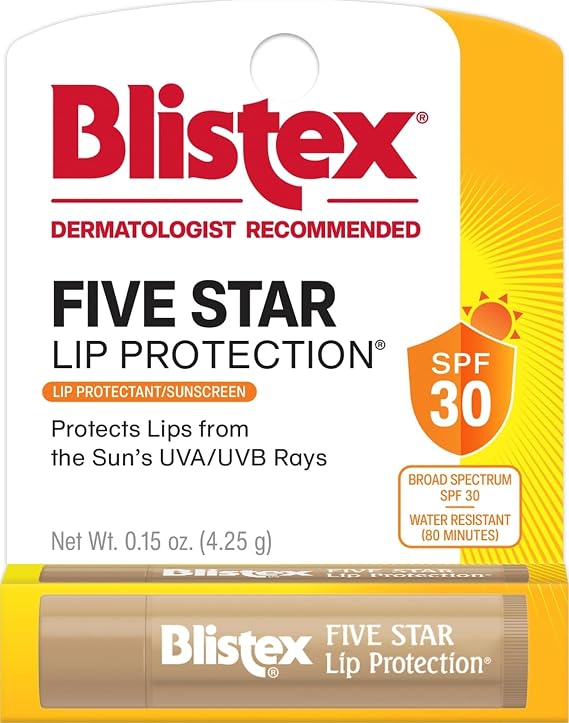 Blistex Five Star Lip Protection SPF 30 Lip Balm, 24 Hr Moisture, 0.15 oz | Broad Spectrum SPF 30 Sun Protection, unparalleled defense against dryness, sun, heat, cold & wind