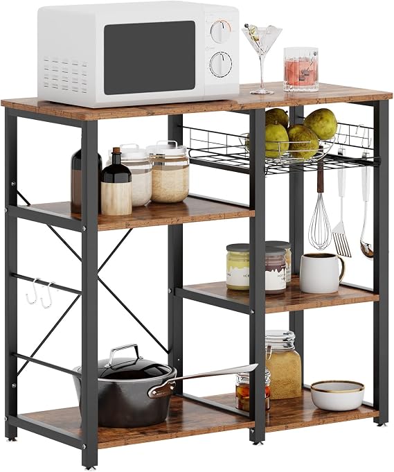 soges 3-Tier Kitchen Baker's Rack Utility Microwave Oven Stand Island Cart Standing Storage Shelf Kitchen Workstation, Vintage Brown