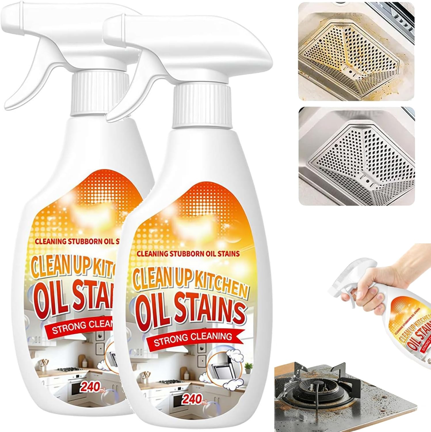 2Pcs Heavy Duty Degreaser Spray - 2026 Strong Oil Stain Remover for Kitchen, Cuts Grease on Stove, Range Hood, Grill, Appliances & Countertops, Multi-Purpose Household Cleaner (11.6oz/237ml)