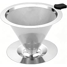 Pour Over Coffee Dripper, Stainless Steel Reusable Coffee Filter, Paperless Double Mesh 600 Mesh Strainer, Single Cup Manual Coffee Maker 1-2 Cup with Heat Resistant Silicone Handle