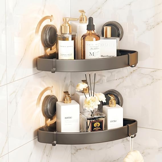 2 Pack Corner Shower Caddy, No Drill Aluminum Suction Cup Shelves