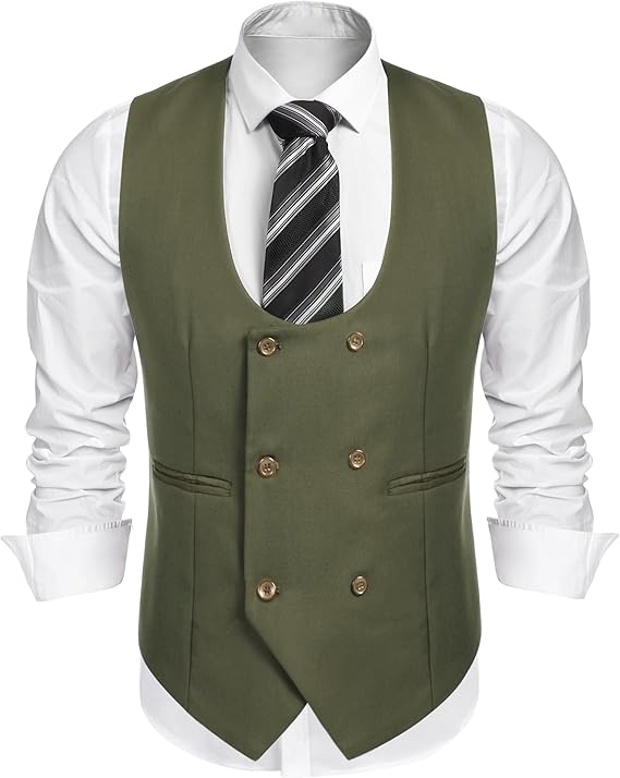 COOFANDY Men's Suit Vest Slim Fit Double Breasted Dress Vests Waistcoat
