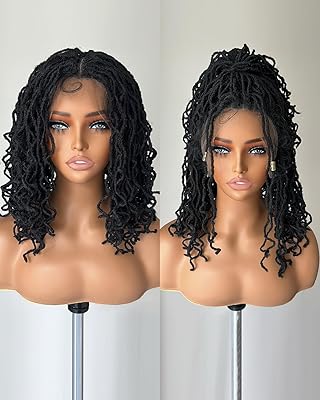 X-TRESS Dry Braided Faux Locs Wigs for Big Head Black Women - Embroidered Full Lace Front Synthetic Wigs with Less Baby Hair, 14 Black Color Short Twist Braid Dreadlocks Wig