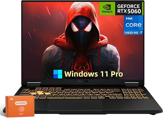 ASUS TUF F16 Gaming Laptop, NVIDIA RTX 5060 8GB GDDR7 GPU, 16" FHD+ 165Hz Display, Intel i7-14650HX(Beat AMD R9 8940HX), 32 GB DDR5, 1 TB SSD, Windows 11 Pro, RGB Backlit Keyboard, w/Accessories