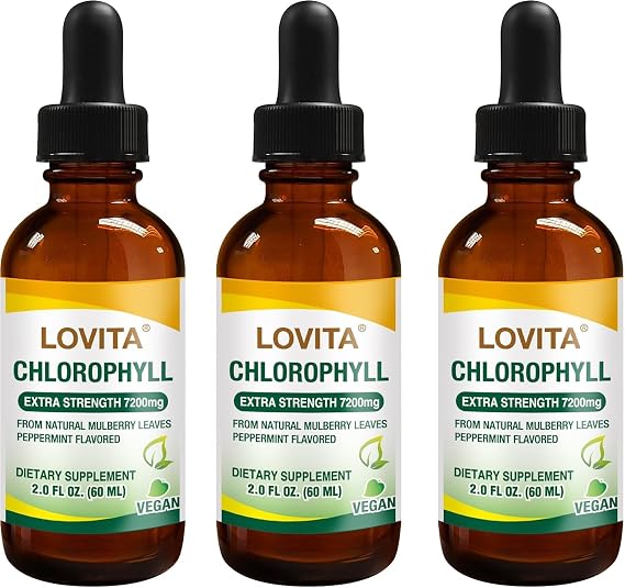LOVITA Chlorophyll Liquid Drops, High Potency 120 mg/mL, 7,200 mg per Bottle, Natural Energy Booster & Immune Support, Internal Deodorant, Skin Health, Vegan & Non-GMO, Mint Flavor, 180 Servings