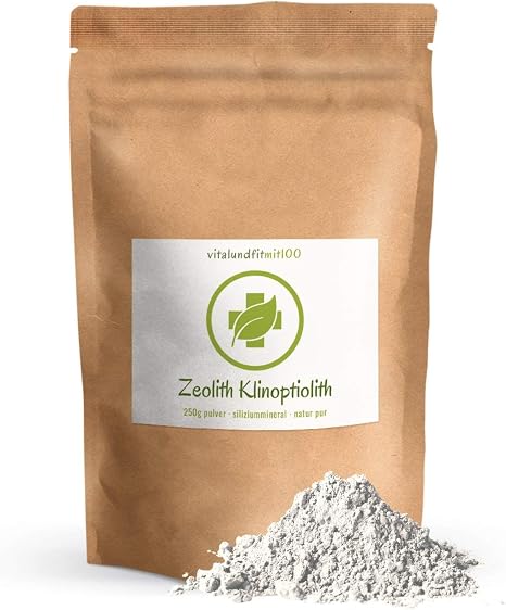 vitalundfitmit100 Zeolith Klinoptilolith Pulver - 250 g - 100% Naturzeolith - in Auslesequalität OHNE Nanopartikel - schadstoffgeprüft - OHNE Hilfs- u. Zusatzstoffe