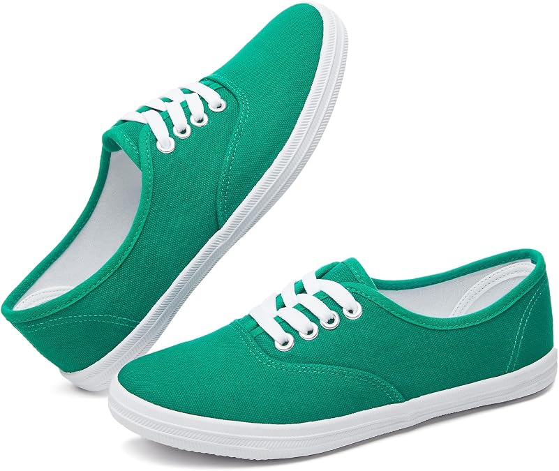 TUOPIN Womens White Canvas Sneakers Low Top Lace-up Casual Tennis Shoes