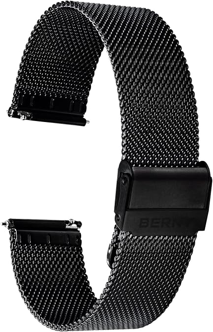 BERNY Stainless Steel Mesh Watch Band for Mens Women Quick Release Adjustable Watch Straps Thin Metal Bracelet with Safty Clasp 18mm 20mm 22mm, Silver/Black/Rose Gold