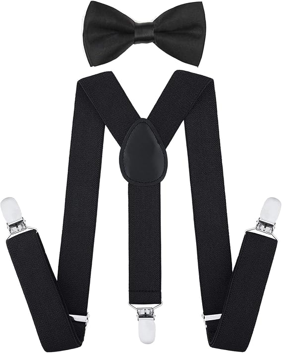 AWAYTR Kids Suspenders and Bow Tie Set, Adjustable Suspenders for Boys