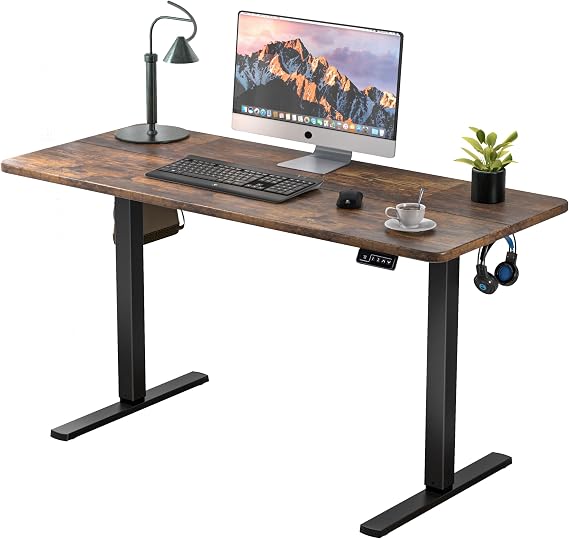 ERGOMAKER Electric Standing Desk 110x60cm, 2 Memory Heights, Rustic Brown | Height Adjustable Desk, 73-118cm, Sit Stand Desk, 2 Hooks, Smart Panel, Spliced Tabletop, for Home Office