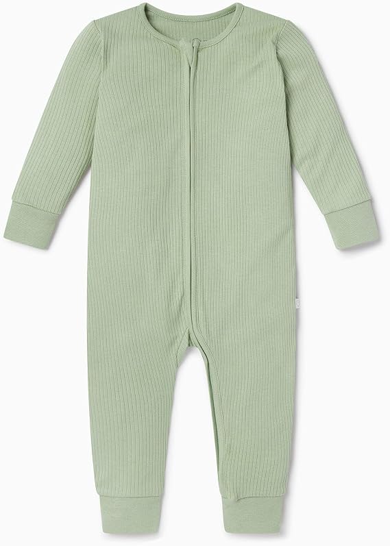 MORI Baby Ribbed Clever One Piece Pajamas - Viscose from Bamboo and Cotton Blend - Unisex Infant Two Way Zipped Long Sleeve