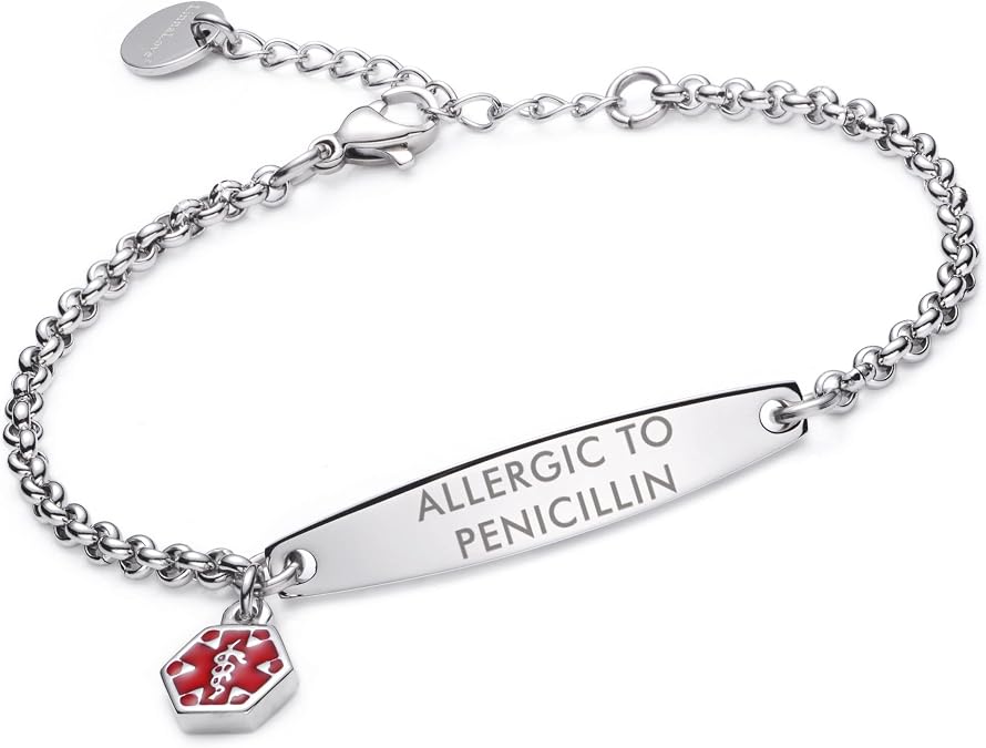 LinnaLove-Pre-engraved Simple Rolo chain Medical alert id bracelet for Women