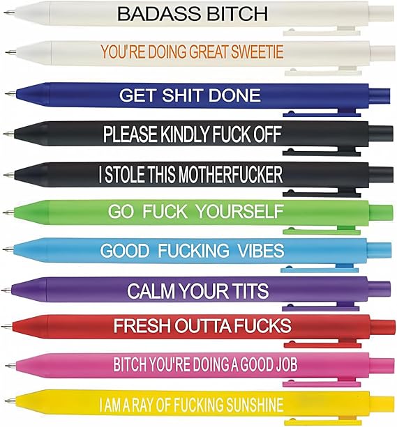 Cityhermit 11Pcs Funny Pens Set for Adults, Swear Word Daily Ballpoint Pen, Premium Novelty Days of The Week Dirty Cuss Word Pens for Each Day Funny Office Gifts for Coworkers