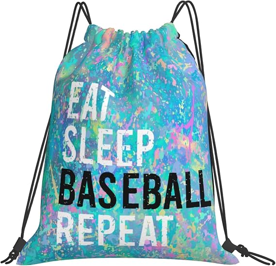 Eat Sleep Baseball Repeat Drawstring Backpack Gym Sack Sports String Bag Drawstring Sackpack For Women Men