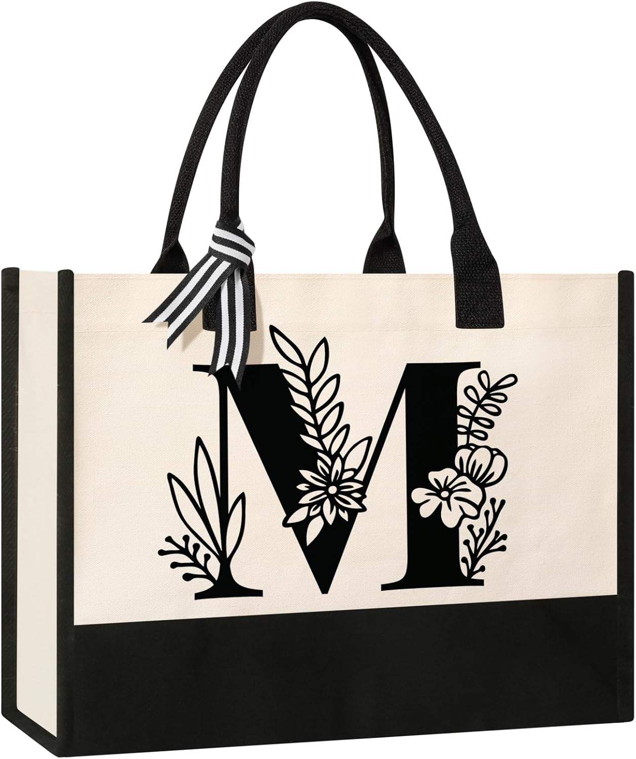 Personalized Initial Canvas Tote Bag, Cosmetic Bags, Suitable for Birthday, Wedding, Beach, Holiday, Great Birthday Gifts for Women, Mom, Teachers, Nurses, Best Friends, Bridesmaids M