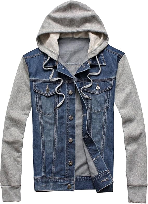 Hoodie Jean Jacket for Men,Casual Slim Fit Men's Denim Jacket with Hood