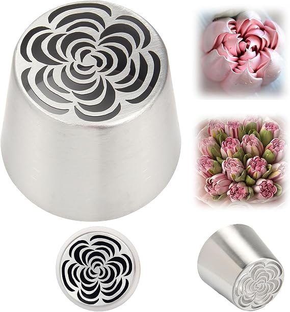 Extra Large Russian Piping Tips - Stainless Steel Flower Nozzles Set for Cake Decorating, Rose & Floral Icing Tips for Cupcakes, Cookies Professional Baking Tools (XXL, Style 57)