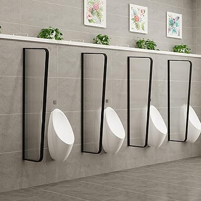 Wall-mounted urinal partition with stainless steel frame bathroom partition tempered glass panel men urinal privacy screen toilet partition urinal baffle partitions Suitable for hotelsBlack,5PCS