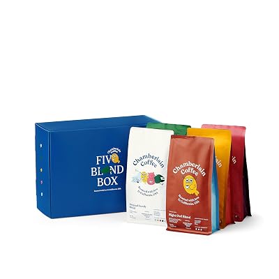 Chamberlain Coffee Five Blend Box - Includes 5 4oz Variety Chamberlain Coffee Bags - Careless Cat Blend, Early Bird Blend, Night Owl Blend, Social Dog Blend & The Original Family Blend - Whole Bean