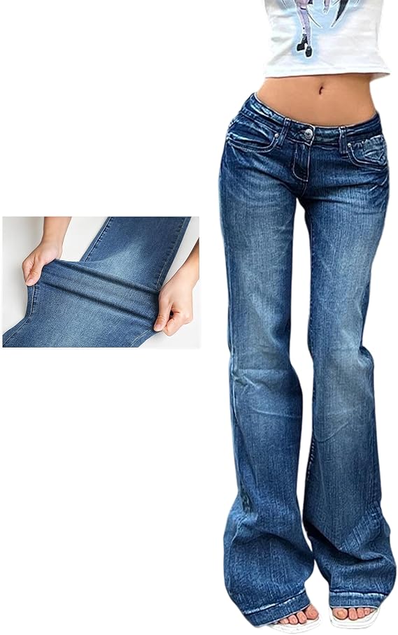 EMMIOL Women's Flare Jeans Y2K 90s Bootcut Low Rise Vintage Pants Denim Pants Bell Bottoms