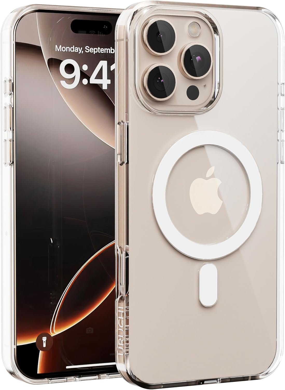 URUCHI Apple iPhone 15 Pro Max için MagSafe ile Uyumlu Kılıf, Manyetik Şeffaf Kılıf, Sararma Karşıtı Koruyucu, Darbeye Dayanıklı Şeffaf Kristal Kapak
