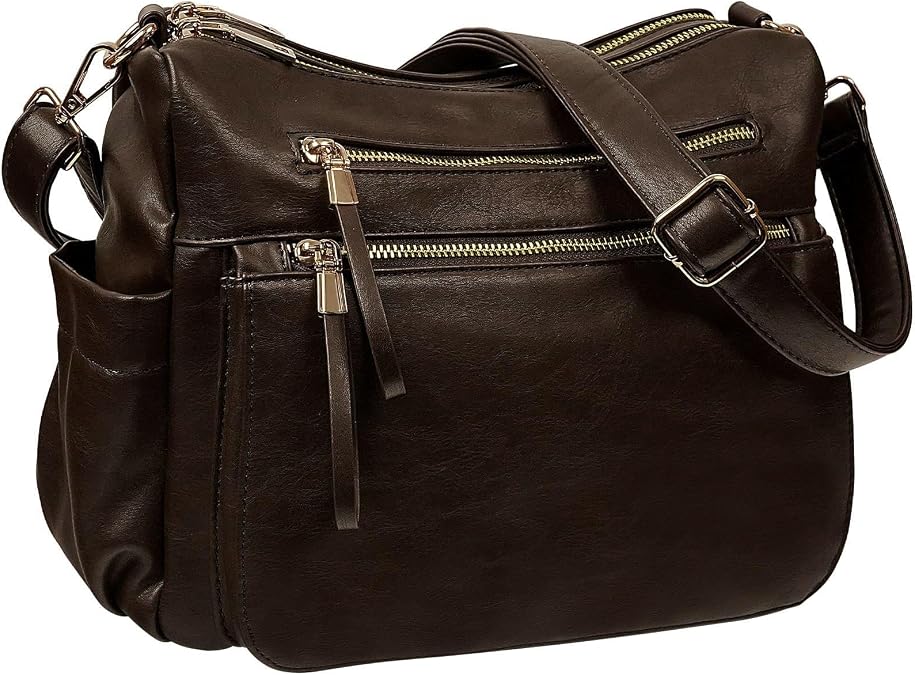 KOGTLA Medium Crossbody Purses for Women, Ladies Roomy Shoulder Bags, Multi Pockets Hobo Handbags Coffee | Multi Pockets