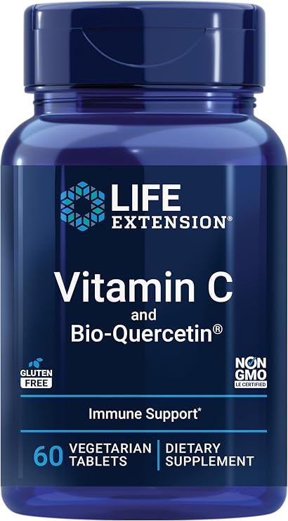 Life Extension Vitamin C and Bio-Quercetin, Cardiovascular Health Supplement, Immune Support, Highly absorbable, quercetin, Vitamin C, Gluten Free, Non-GMO, Vegetarian, 60 Tablets